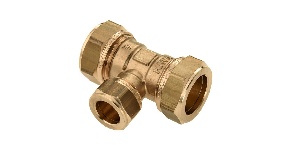 knelkoppeling messing T-stuk (knel x binnendraad x knel) 15x1/2x15 mm | Koper- & fitwerk