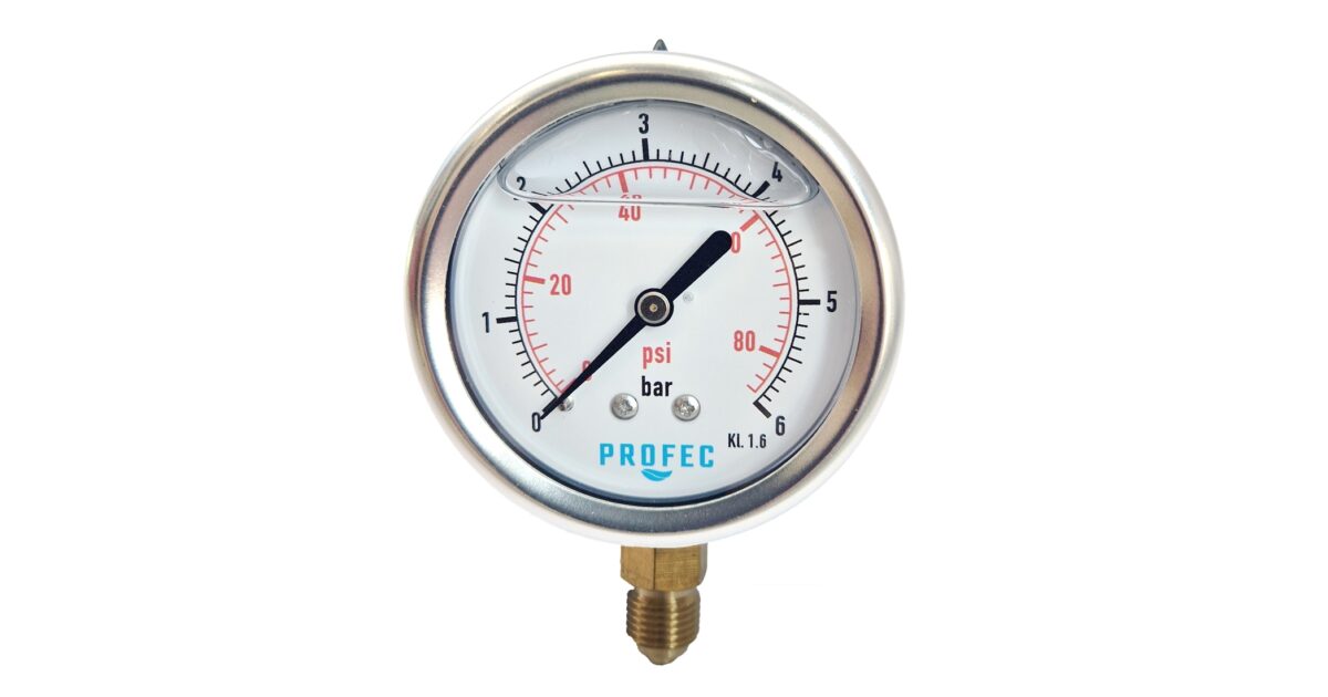 Manometer 0 - 40 bar 1/4''BSP RvS ø 63mm achteraansluiting